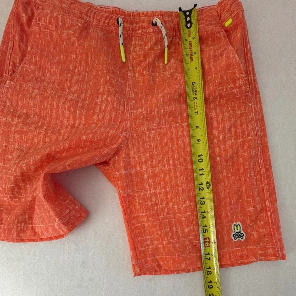 Psycho Bunny Youth Men Orange Crosshatch Swim Trunks Shorts Sz‎ 14/16 Drawstring